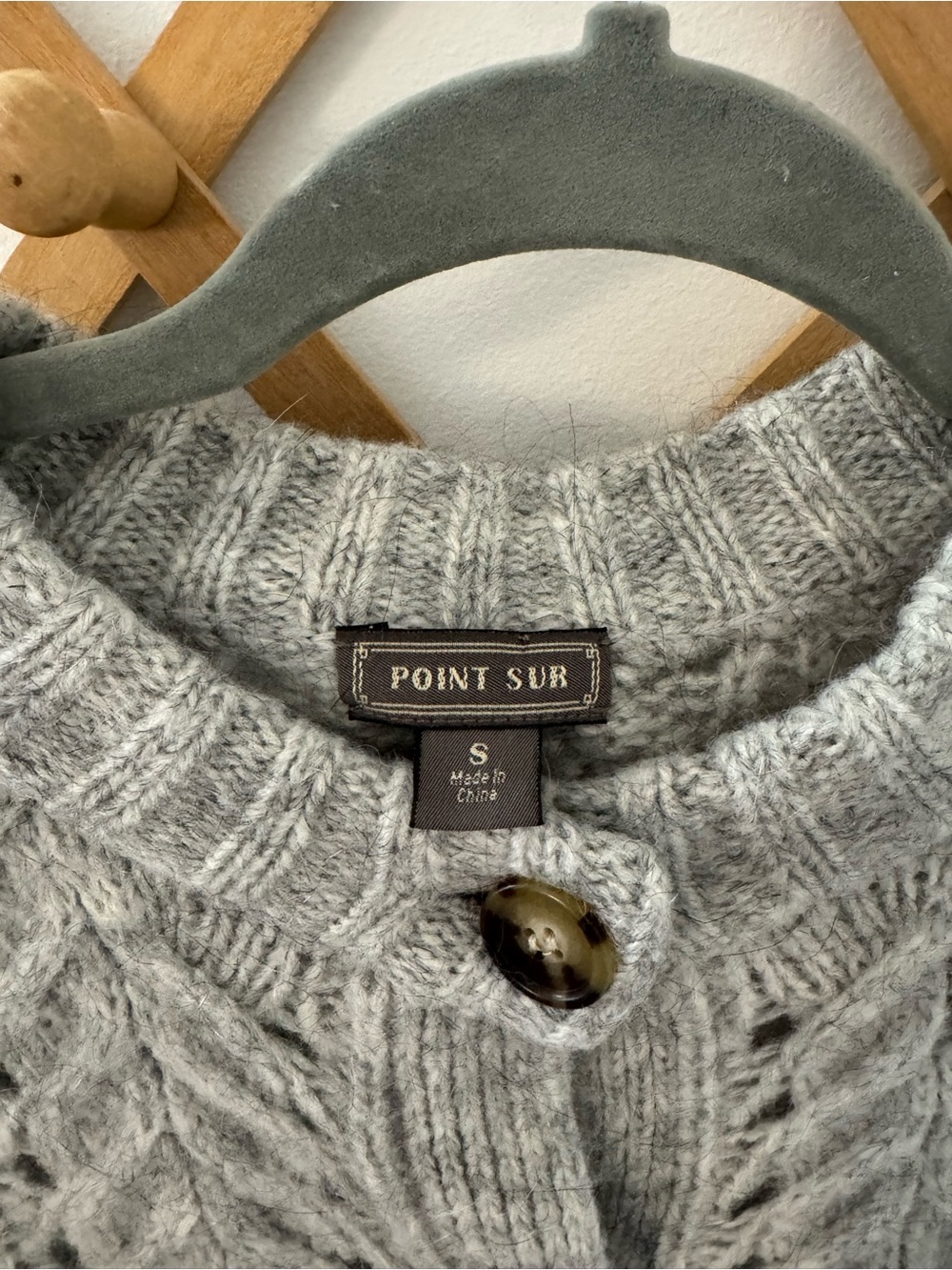 Point Sur Wool Blend Gray Cable Knit Button-Up Cardigan - Picture 2 of 4